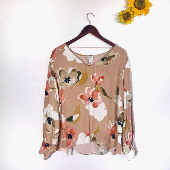 Ava& Viv Floral Puffy Bishop V-neck Blouse Plus Size 3X Women’s - Picture 1 of 7
